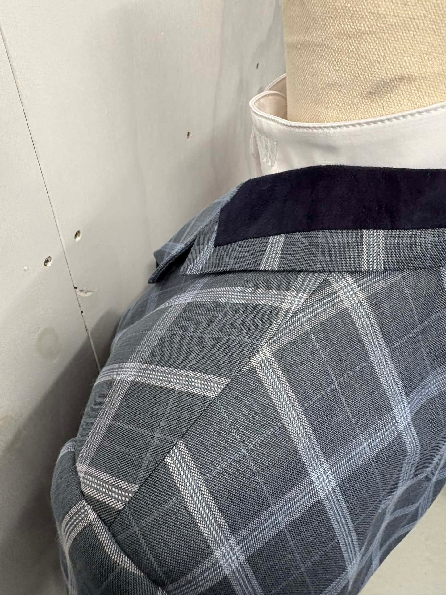 12 - 2024 Ladies Smokey blue grey fine wool blend tweed with cornflower blue overcheck riding jacket