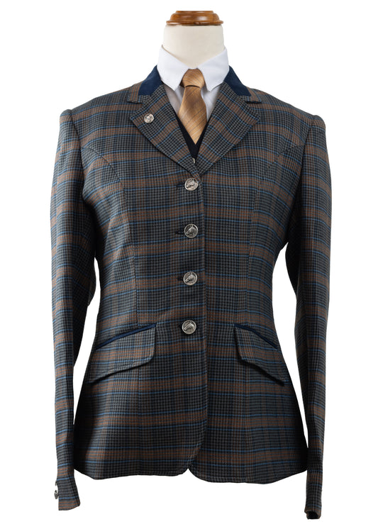 01 - 2023 Ladies slate grey pure wool blend tweed with overcheck jacket