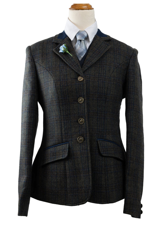 03 - 2023 Ladies green/blue/brown pure wool midweight tweed jacket