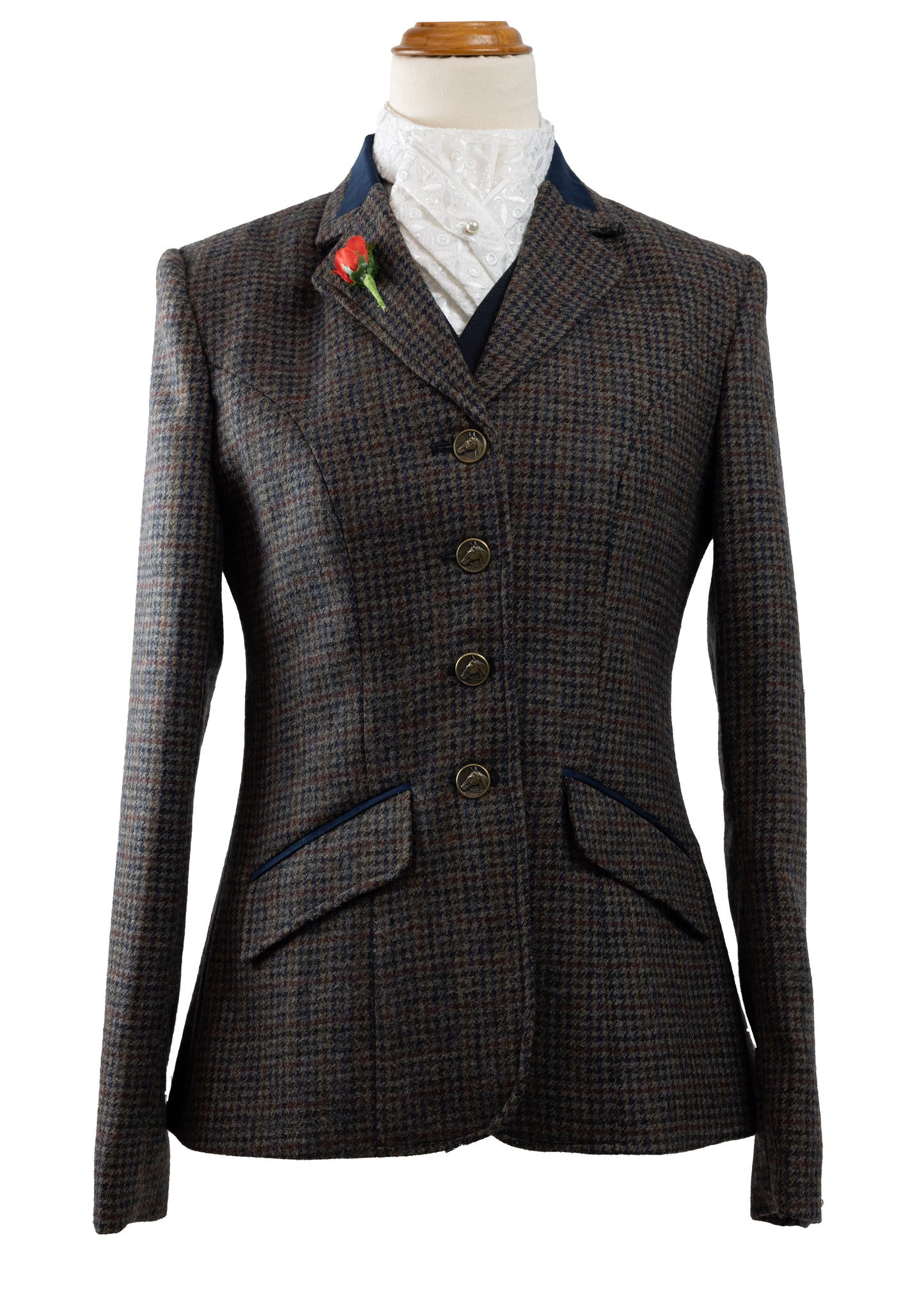 05 - 2023 Ladies navy and brown pure wool midweight tweed jacket