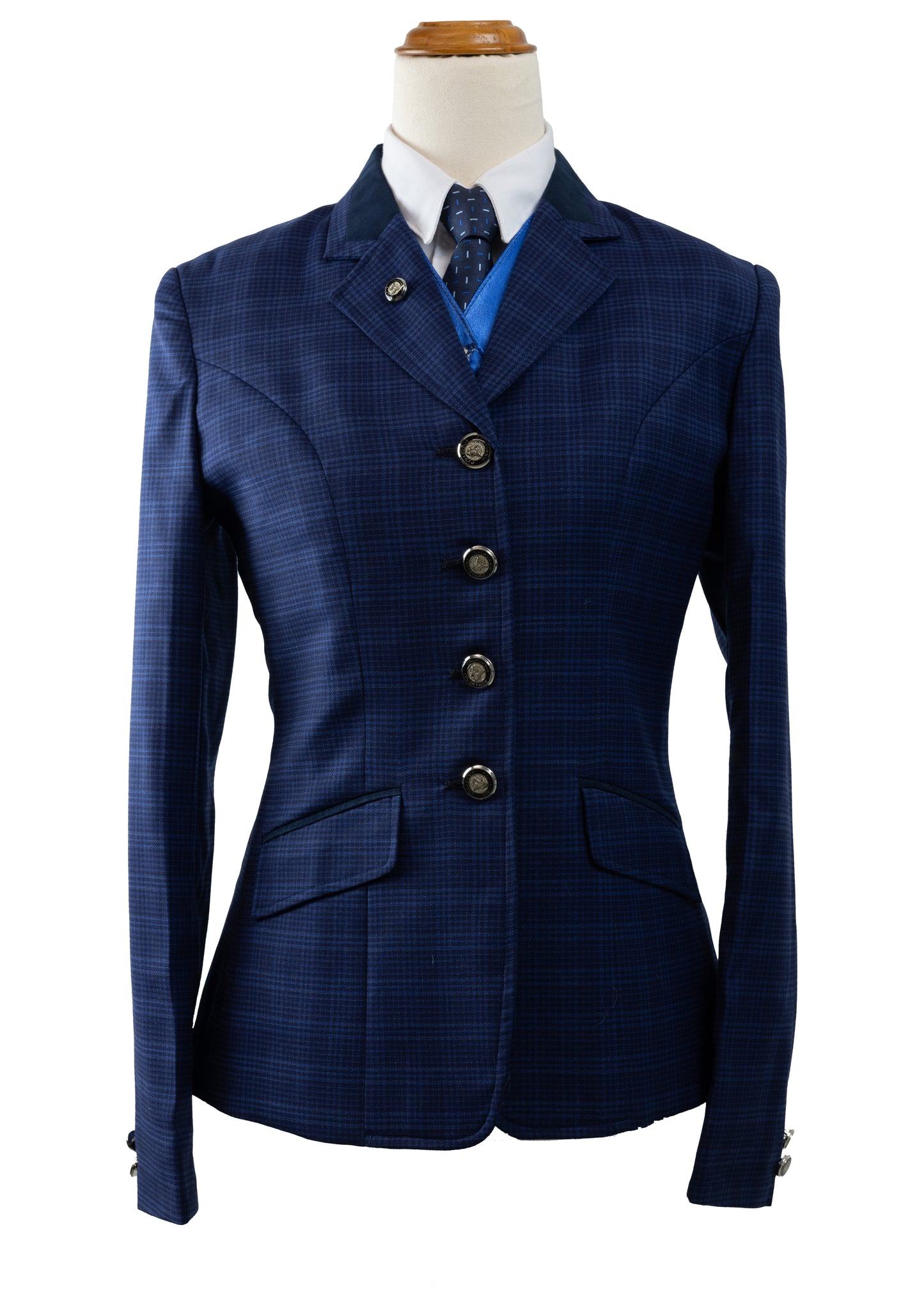 08 - 2023 Ladies navy & junior navy wool blend houndstooth tweed riding jacket
