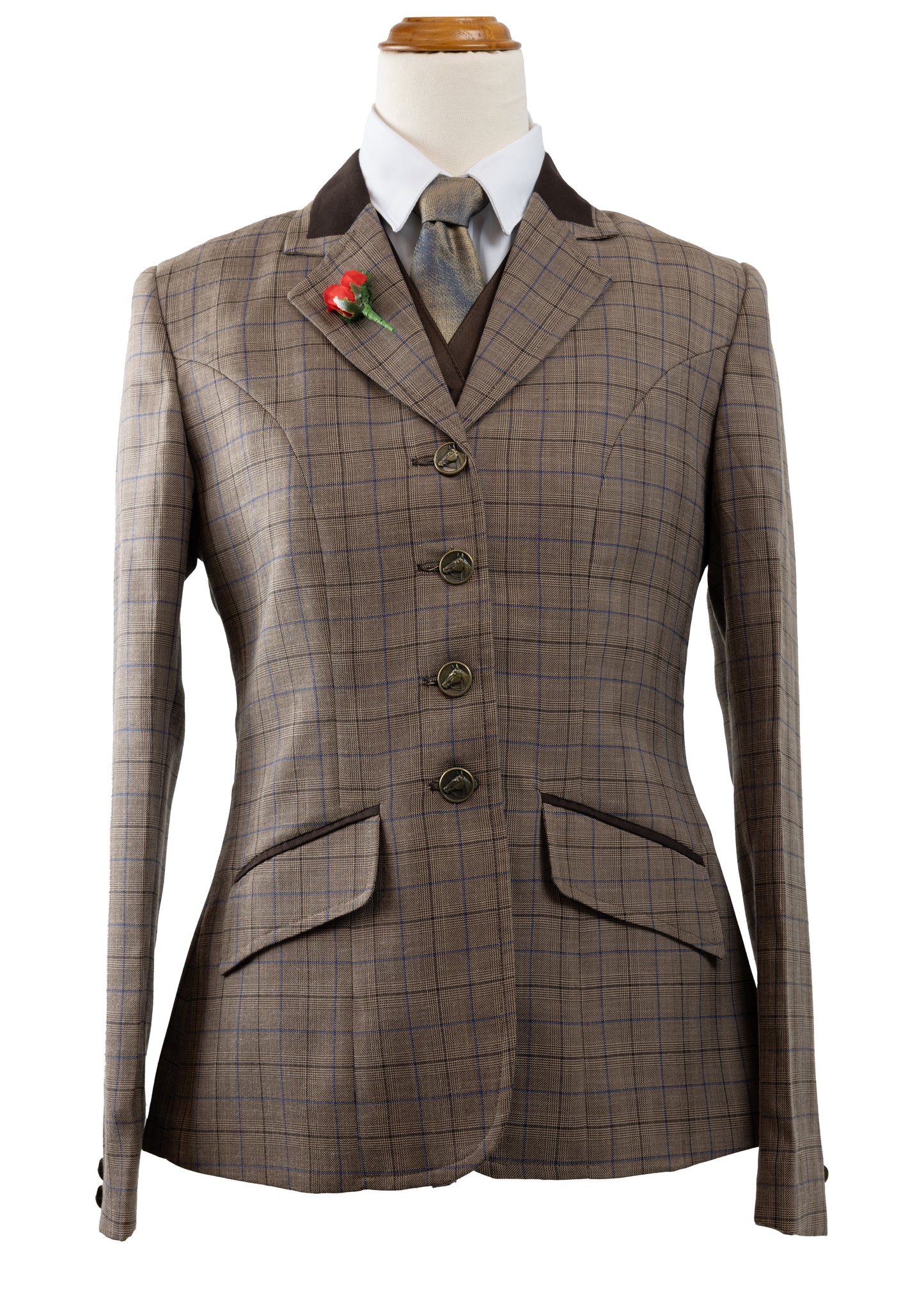 10 - 2023 Ladies nut brown wool blend tweed with overcheck jacket