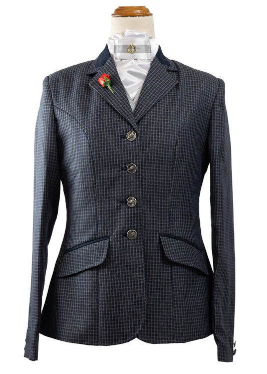 12 - 2023 Ladies silver, blue and grey wool blend tweed jacket