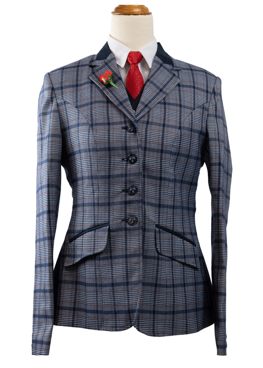 14 - 2023 Ladies bold blue wool blend tweed with red overcheck jacket