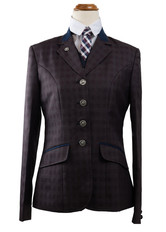 31 - 2023 Ladies burgundy wool blend tweed with a self pattern jacket