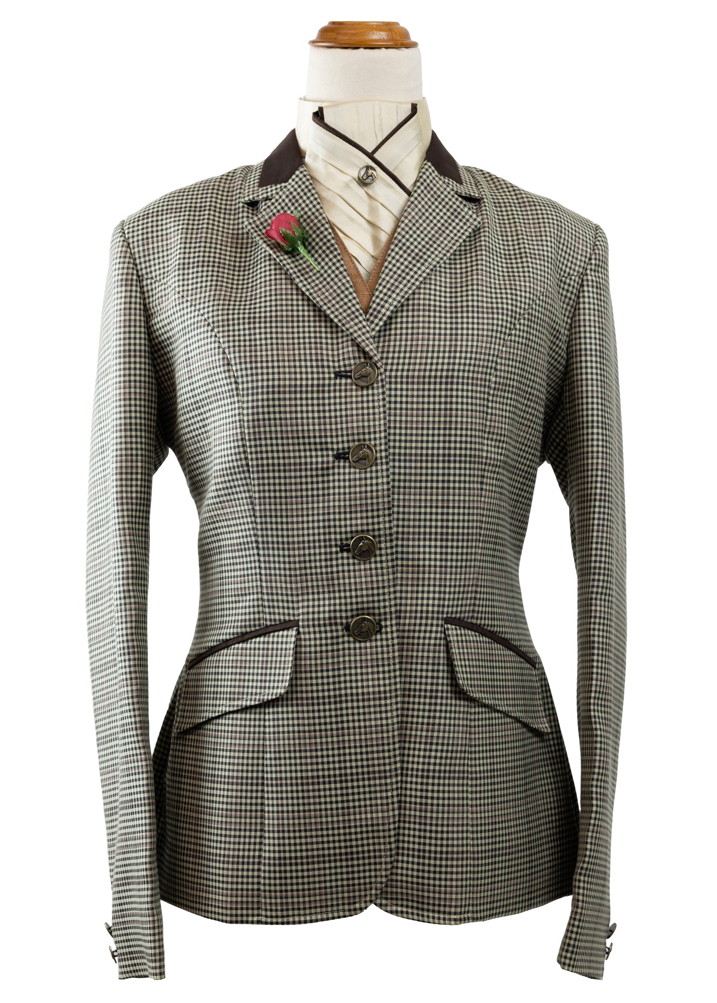 32 - 2023 Ladies beige brown & deep cream wool blend houndstooth tweed jacket