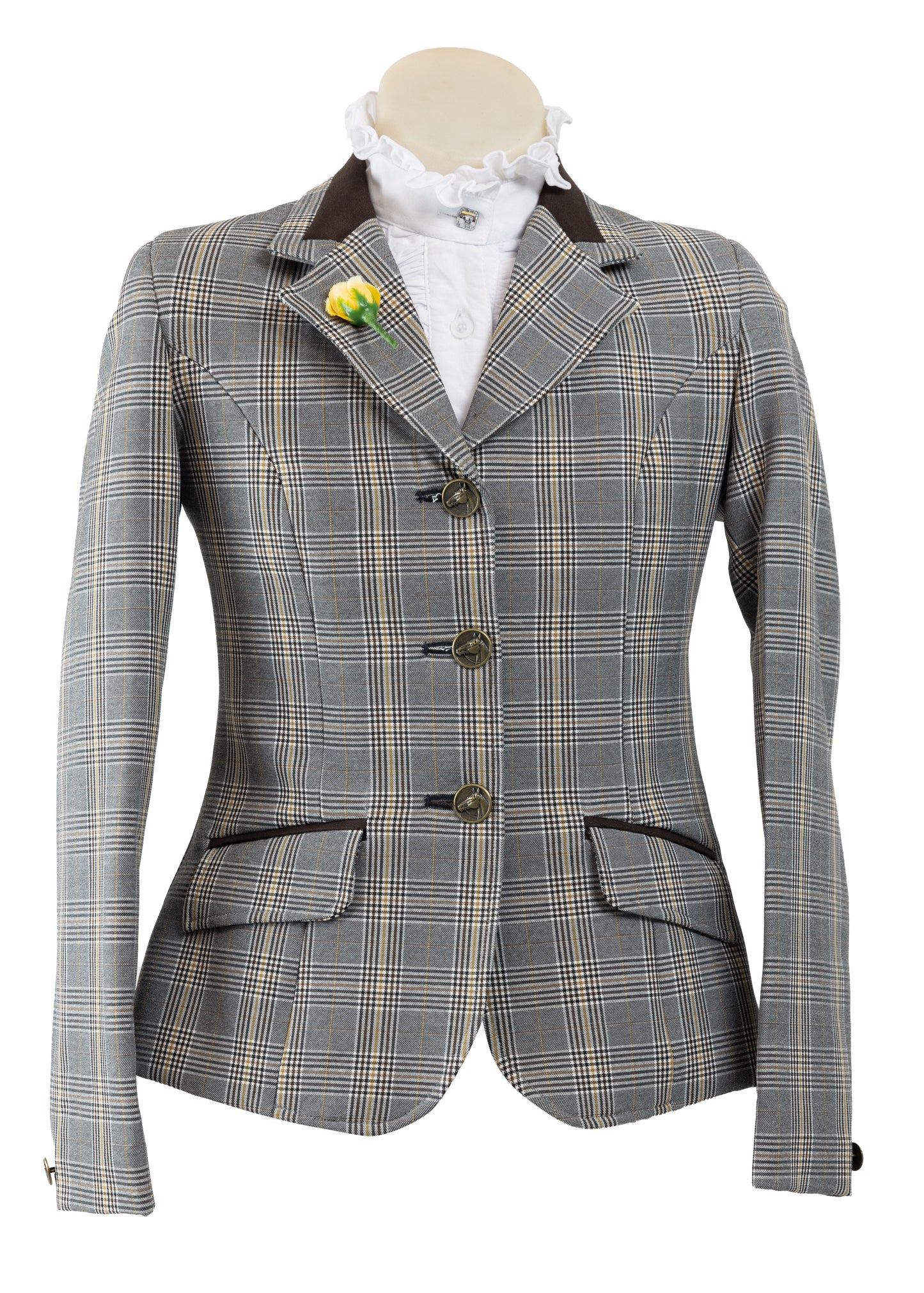 02 - Childrens Brown tweed wool blend with caramel overcheck riding jacket