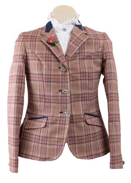 03 - Childrens Burgundy/red wool blend tweed with a blue overcheck Jacket