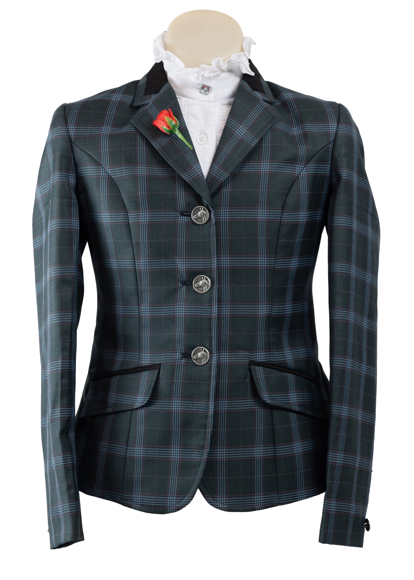 04 - Childrens Forest green fine wool blend tweed with overcheck riding jacket