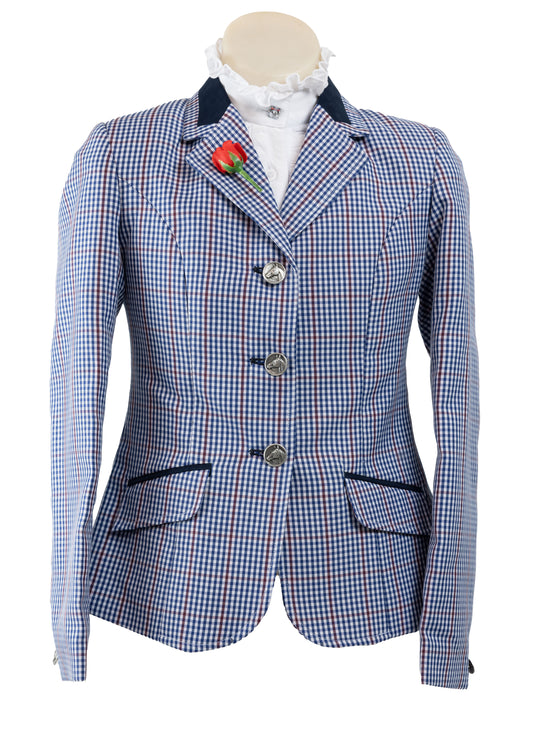 12 - Childrens Bold blue on blue wool blend tweed with a red overcheck Jacket