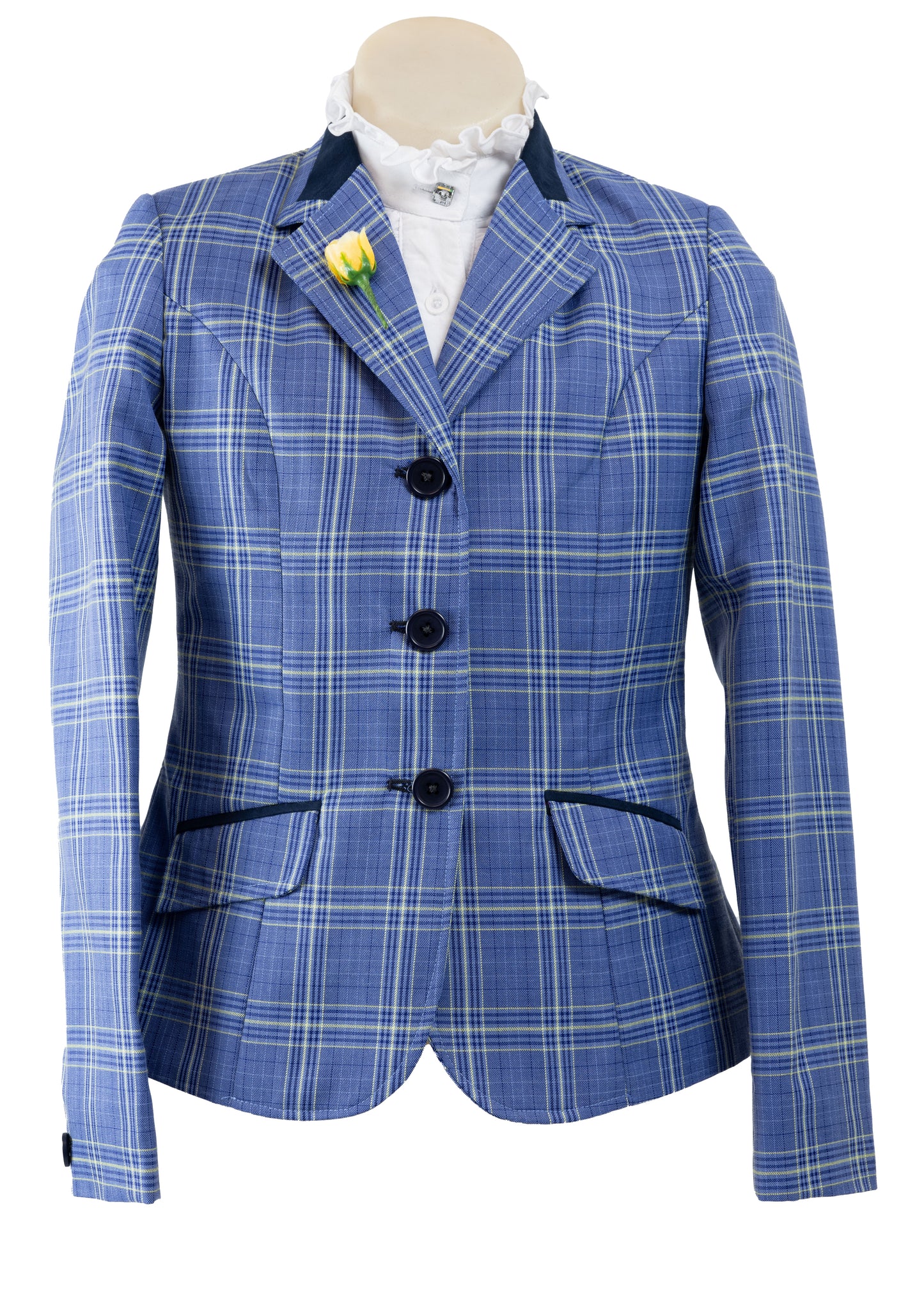 15 - Childrens Sky blue wool blend tweed with a deeper blue and lemon overcheck riding jacket