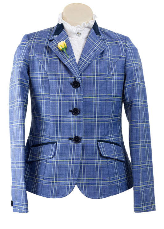 15 - Childrens Sky blue wool blend tweed with a deeper blue and lemon overcheck Jacket