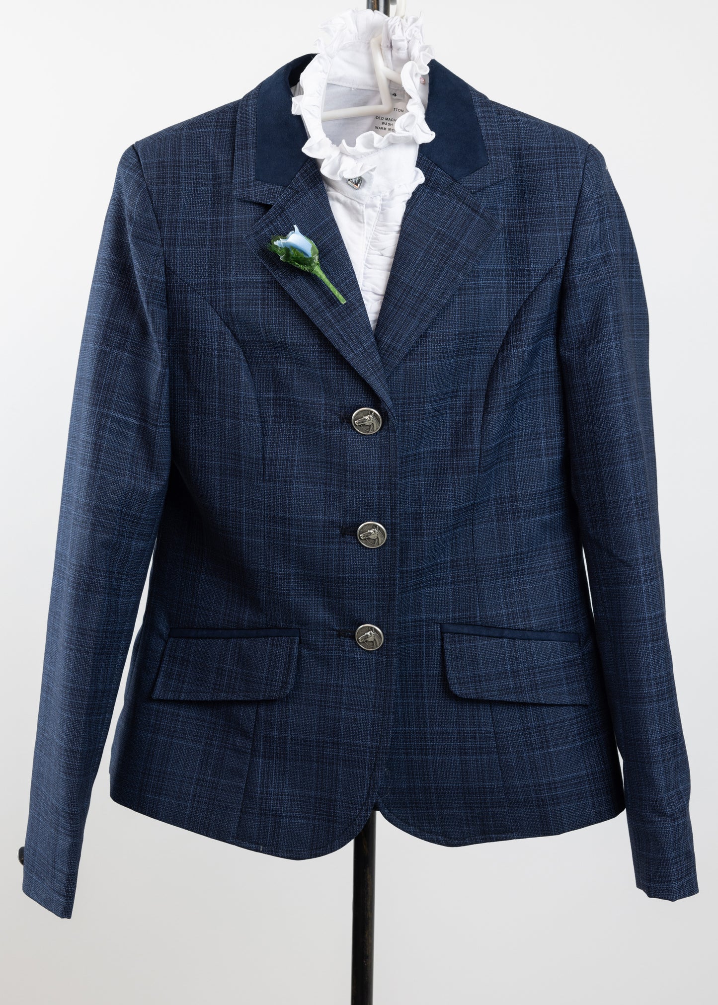 05 - Childrens Navy wool blend tweed with navy and sky blue overcheck riding jacket