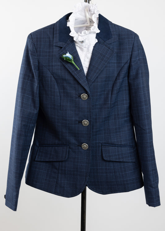 05 - Childrens Navy wool blend tweed with navy and sky blue overcheck Jacket