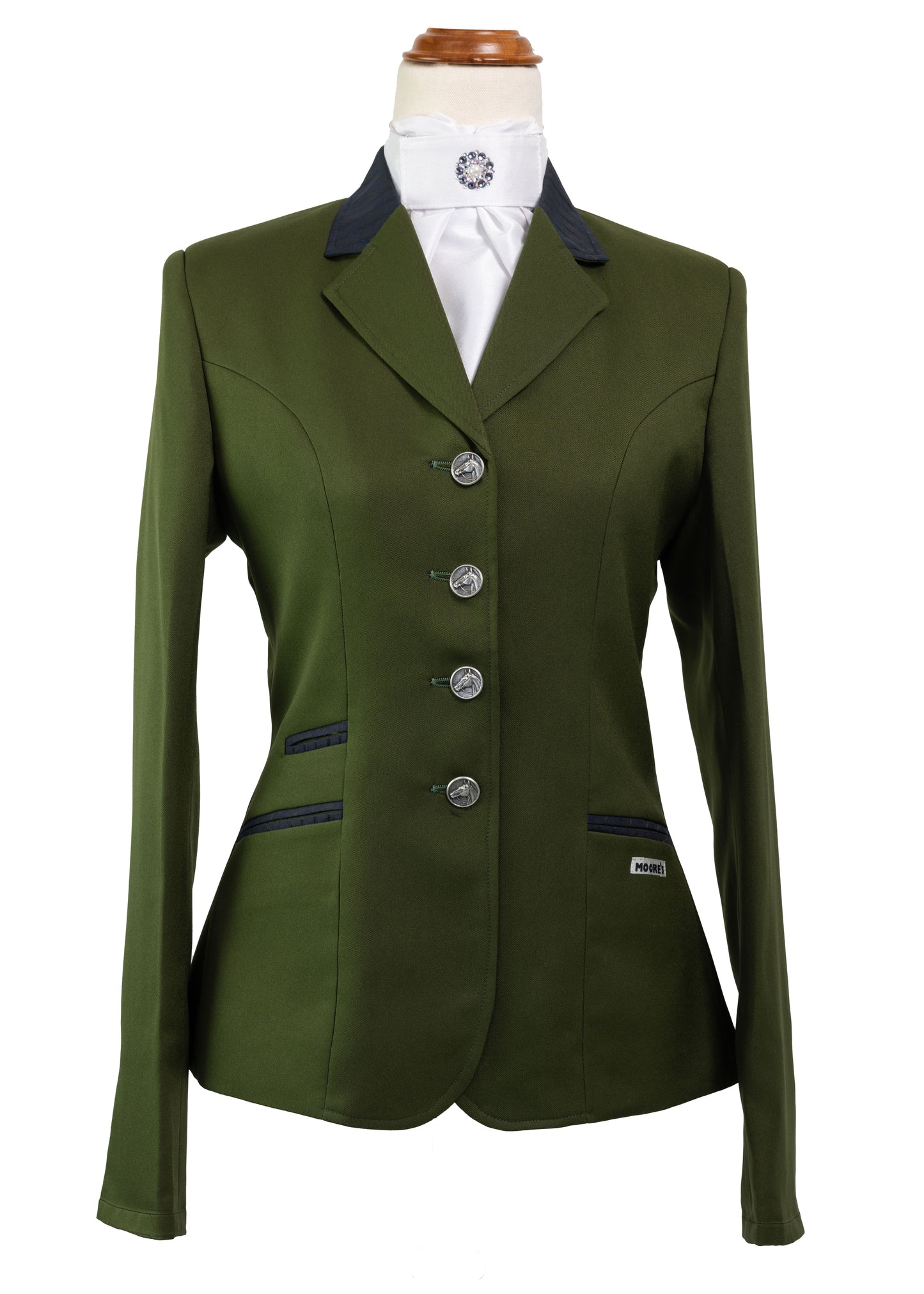 New Style Striking Army Green Stretch Jacket with Navy Self Pattern Detail