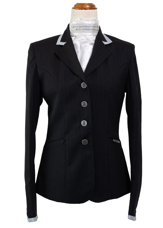 Classic Ladies Black Stretch Jacket with Grey Trim