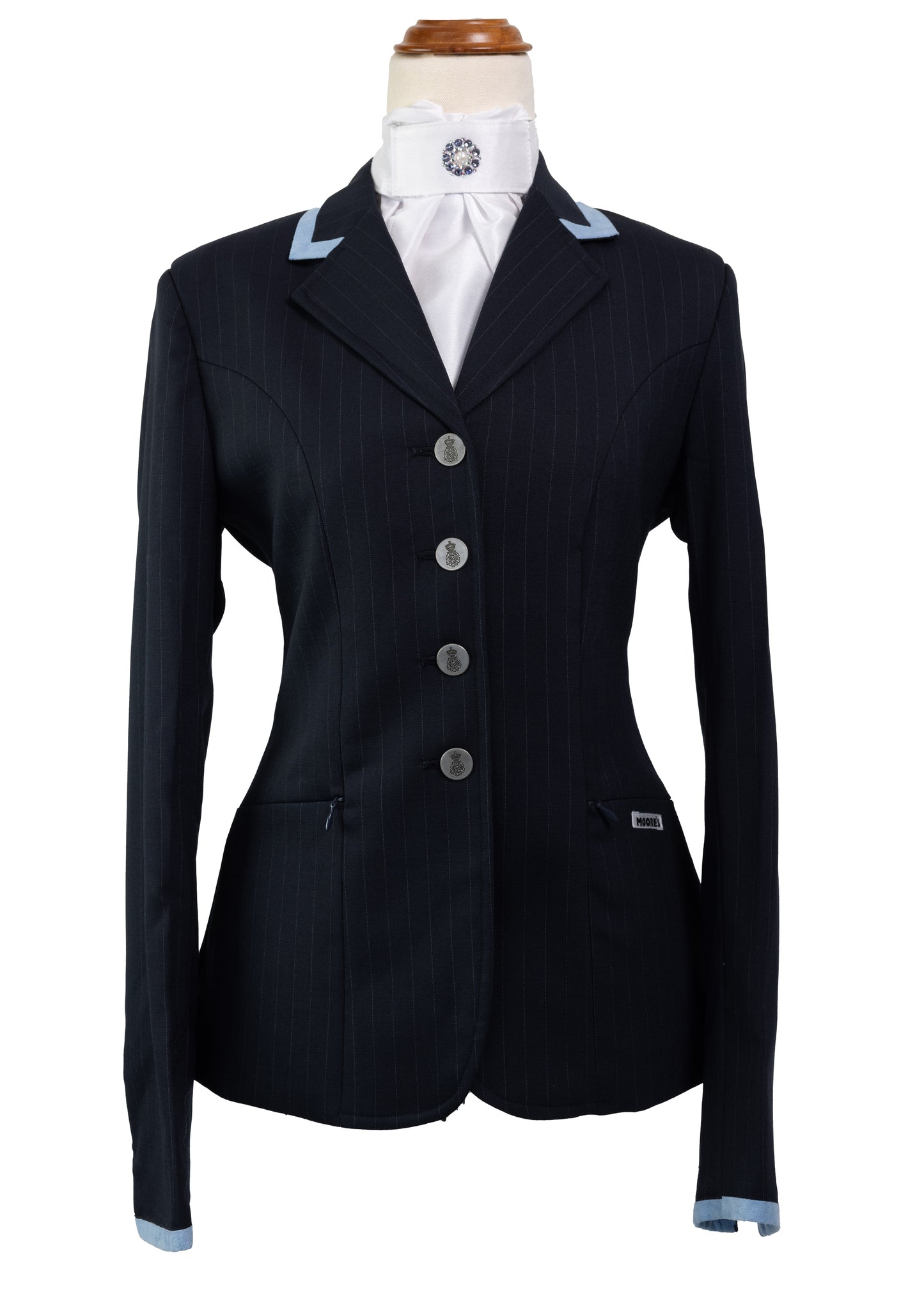 Classic Ladies Navy Stretch Jacket with Baby Blue Trim