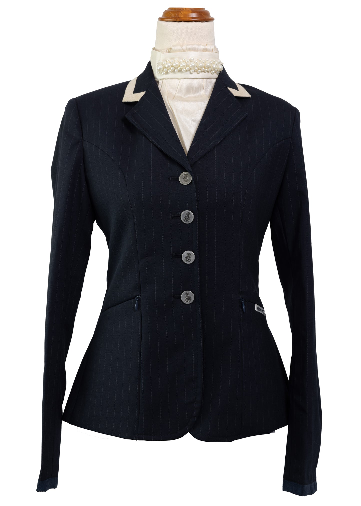 Classic Ladies Navy Stretch Jacket with Cream Trim