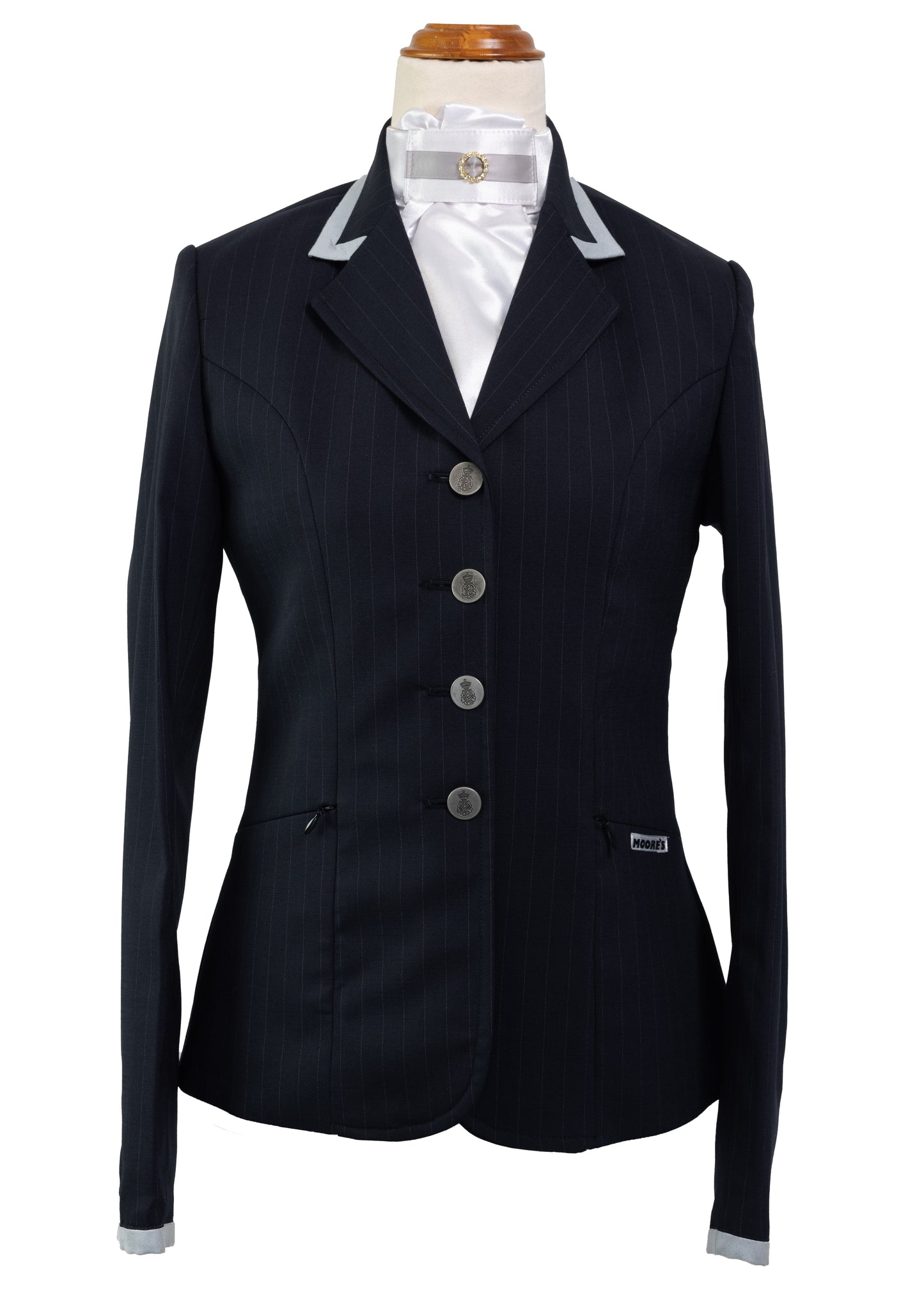 Classic Ladies Navy Stretch Jacket with Grey Trim