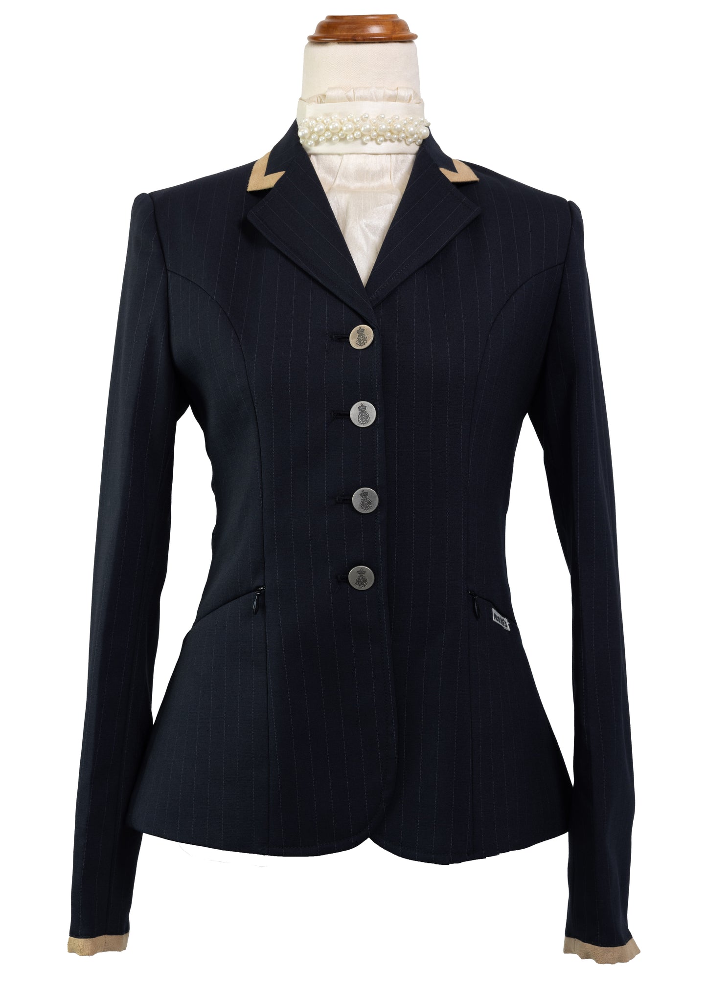 Classic Ladies Navy Stretch Jacket with Gold Trim