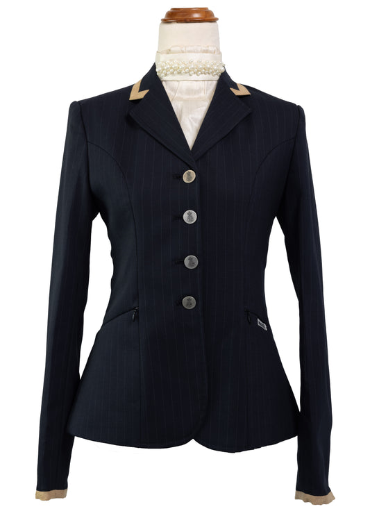Classic Ladies Navy Stretch Jacket with Gold Trim