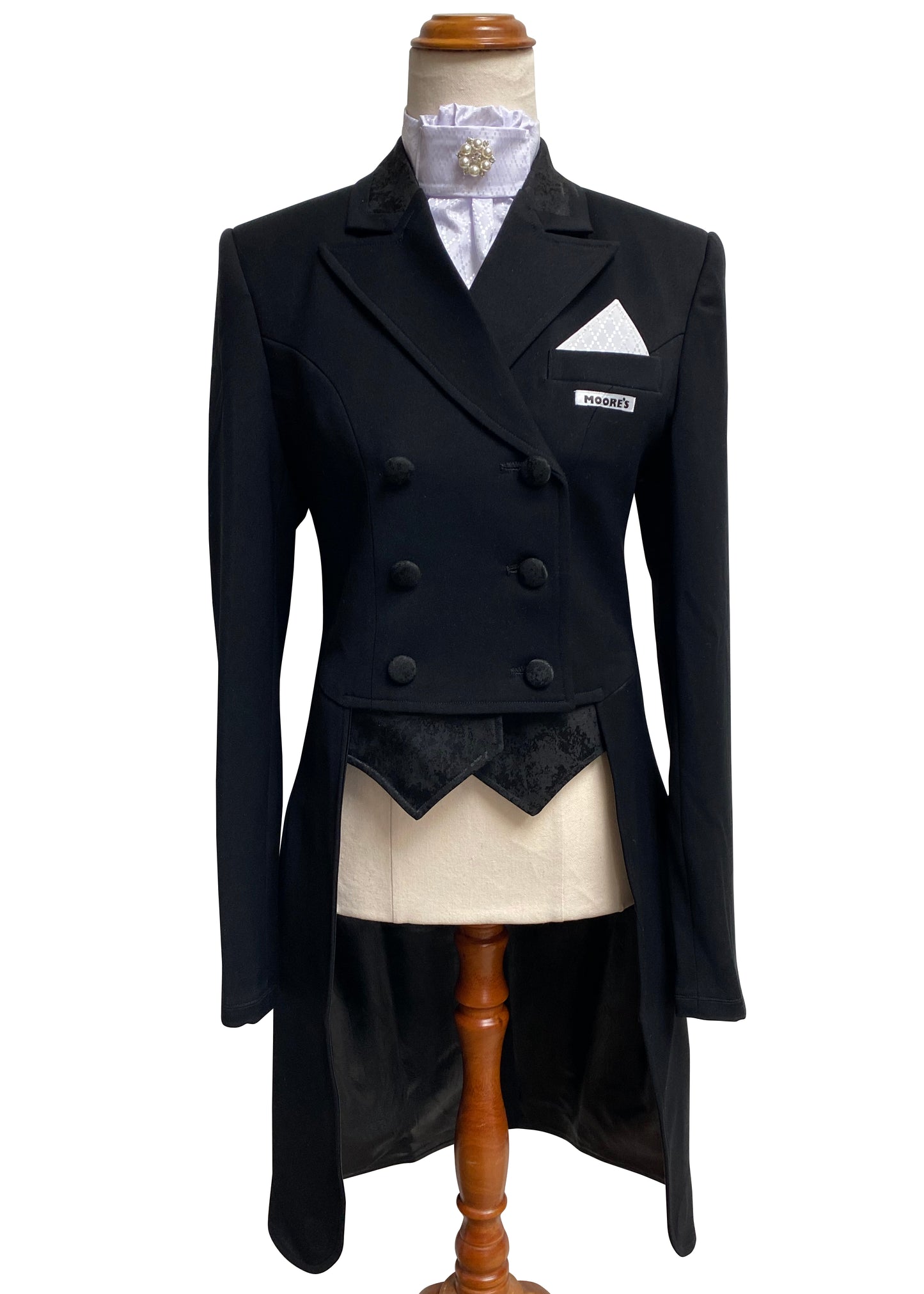MRW Ladies Deep Black Stretch Dressage Tailcoat with Black Detailing