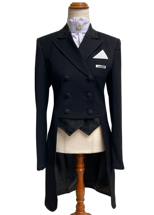 MRW Ladies Deep Black Stretch Dressage Tailcoat with Black Detailing