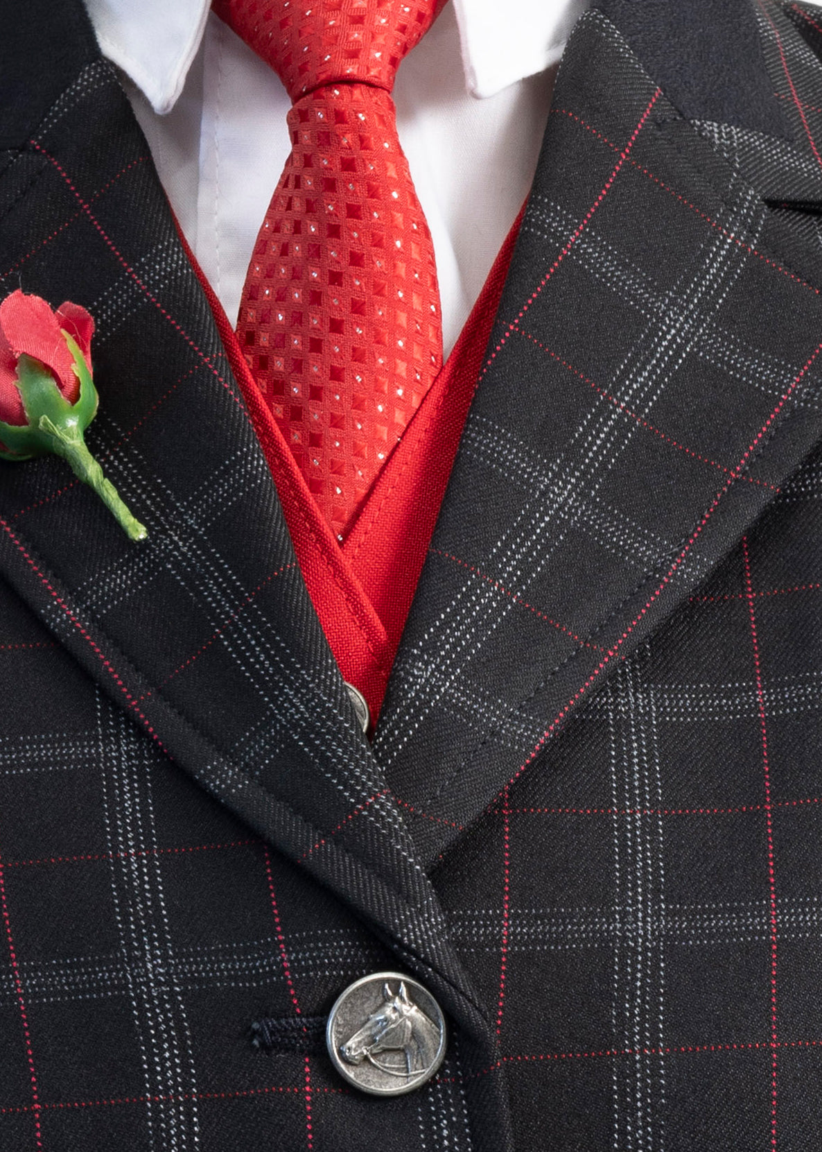 17 - 2025 Ladies Black tweed with a red and silver overcheck jacket