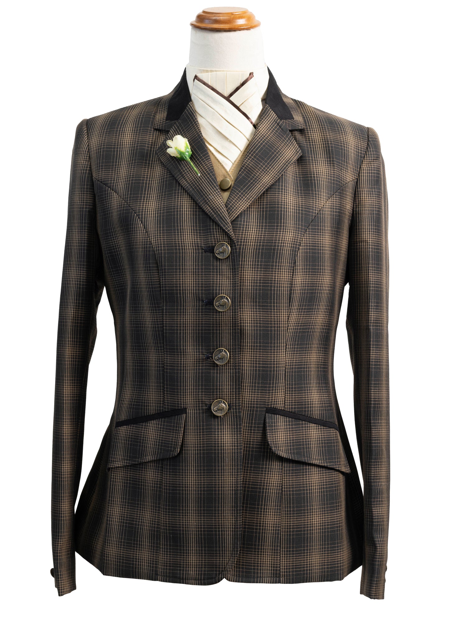 28 - 2025 Ladies Brown wool blend tweed with a multi gold overcheck jacket