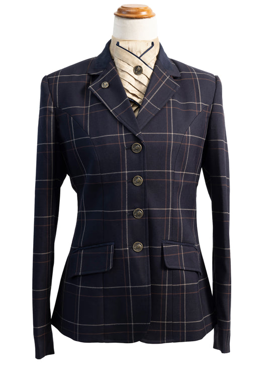 06 - 2025 Ladies dark navy with a bold brown and biscuit overcheck jacket