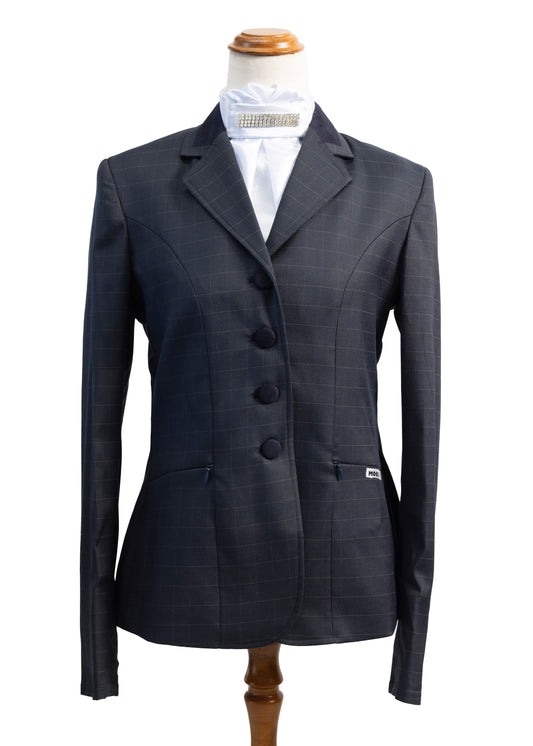 New Style Navy with subtle grey Overcheck - Ladies Stretch Jacket with Navy detailing