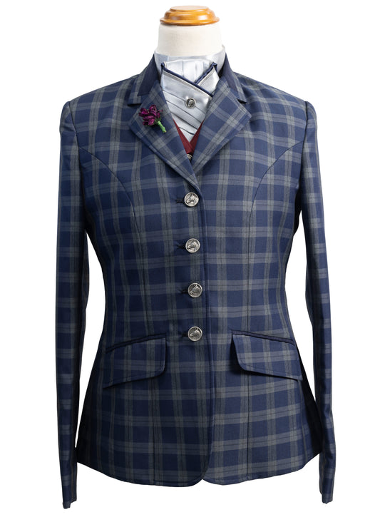 12 - 2025 Ladies dark navy tweed with a bold slate grey overcheck jacket