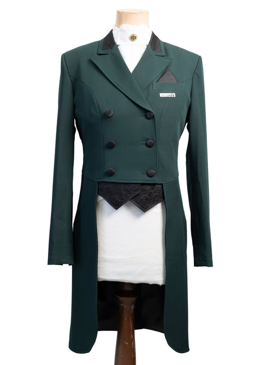 MRW Ladies Deep Green Stretch Dressage Tailcoat with Black Detailing