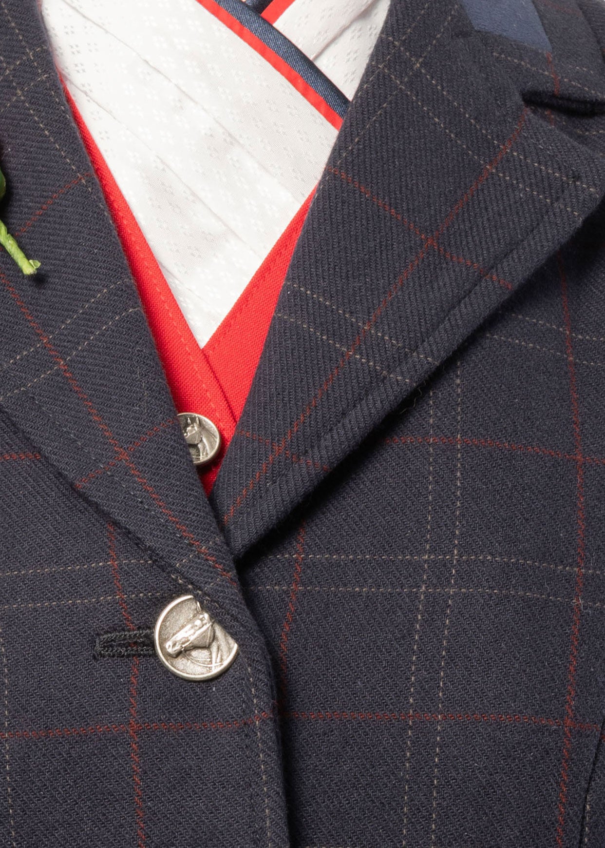 1 - 2026 Ladies Navy pure wool midweight tweed with red & silver check jacket