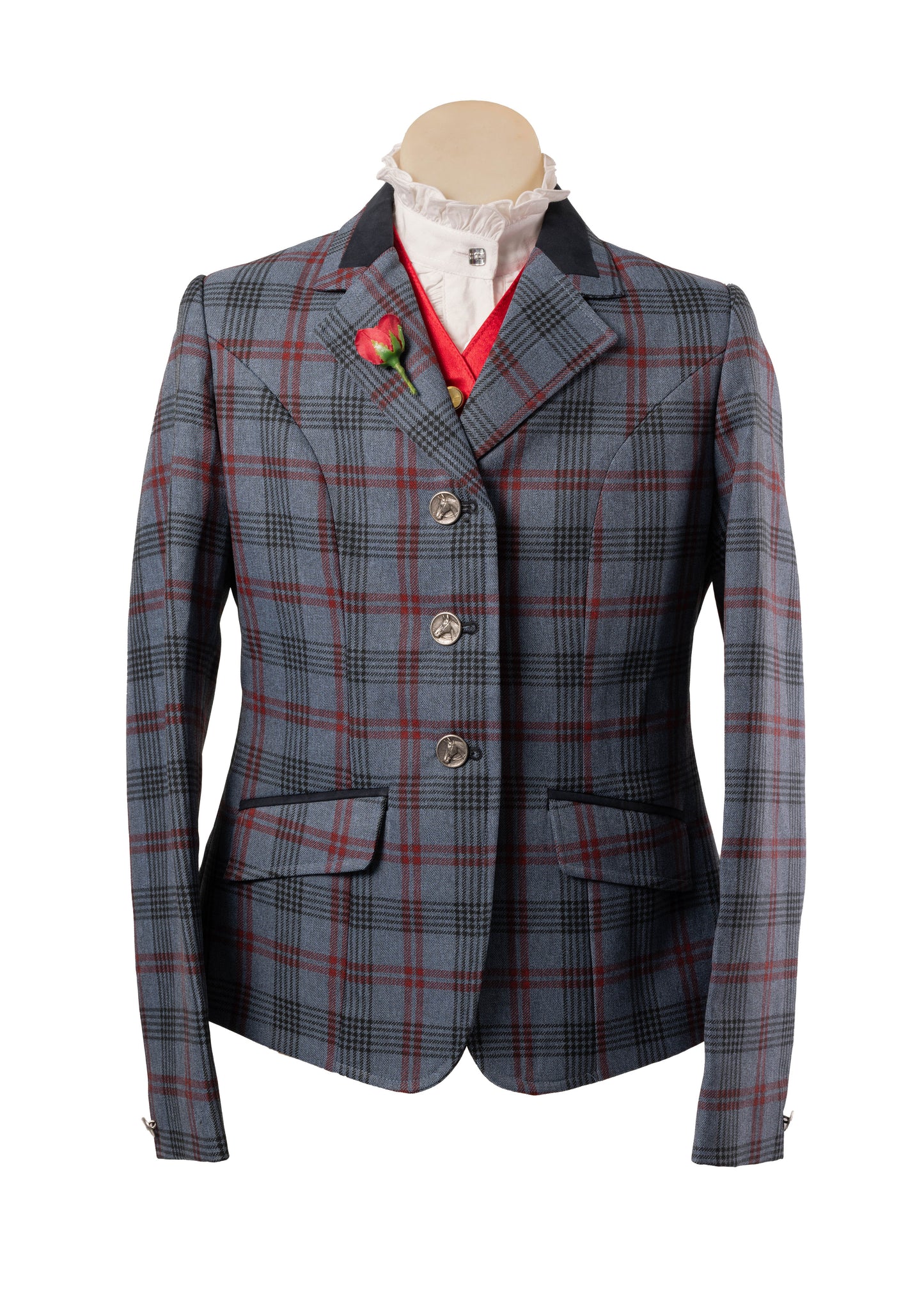 03 - 2026 Children's Blue/grey wool blend tweed with a bold red and black overcheck with black detail Jacket