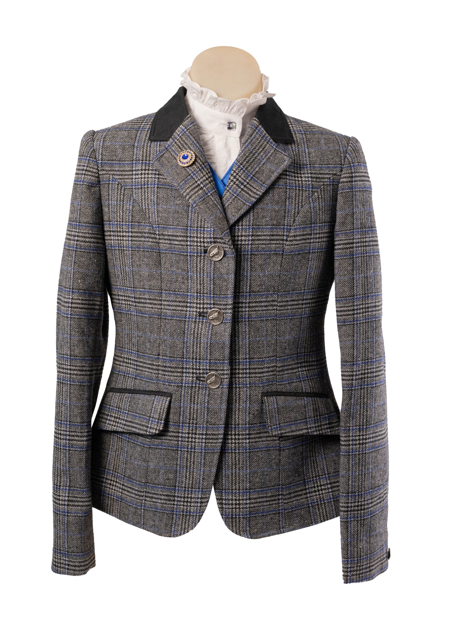 09 - 2026 Childrens Grey and black tweed with a royal blue and black/grey overcheck with black detail Jacket