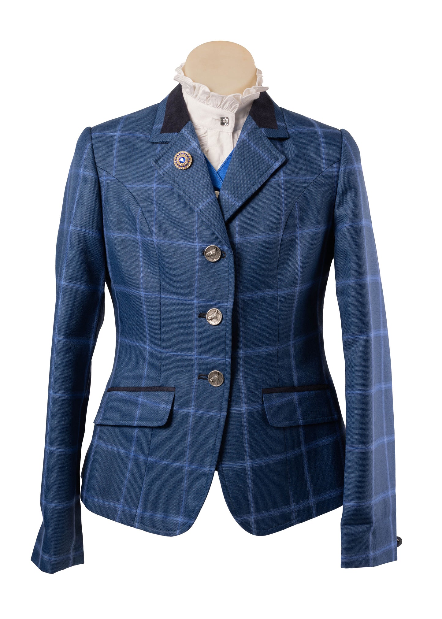 11 - 2026 Childrens Cornflower blue tweed with blue check and navy detail Jacket