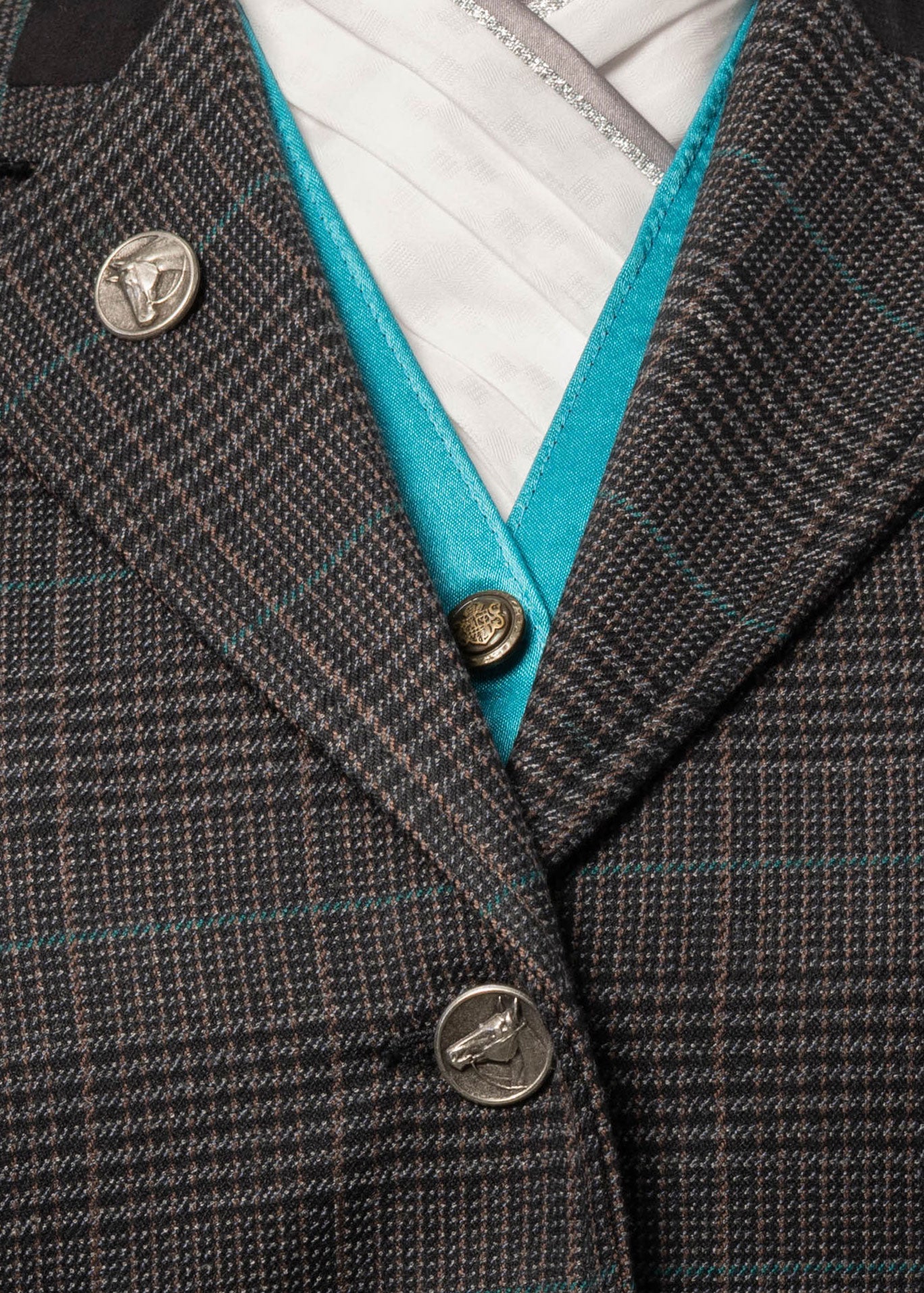 3 - 2026 Ladies Black / grey pure wool midweight tweed with teal check Jacket