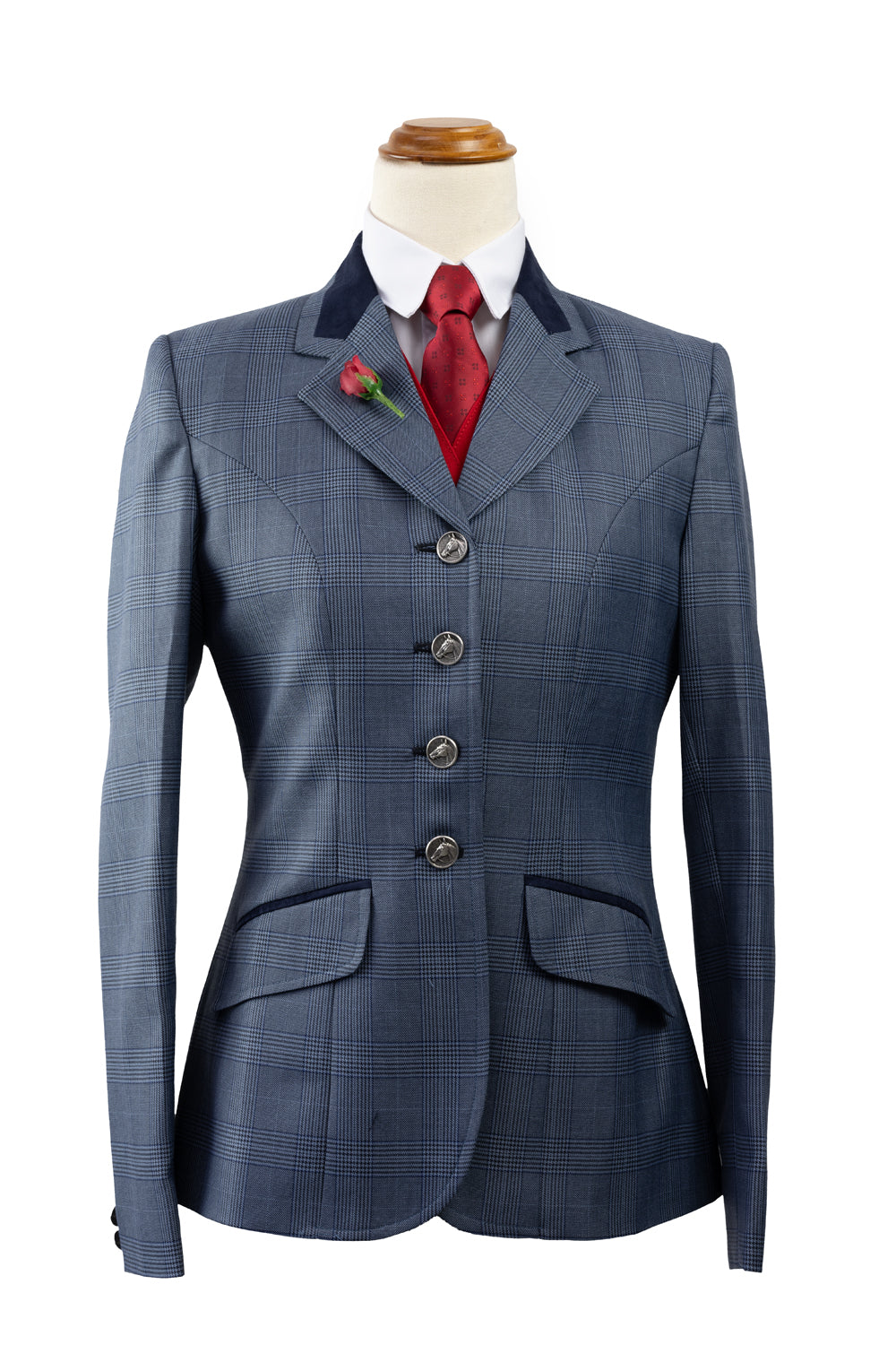 28 - 2024 Ladies Blue Grey fine wool blend tweed (with navy and blue overcheck) Jacket