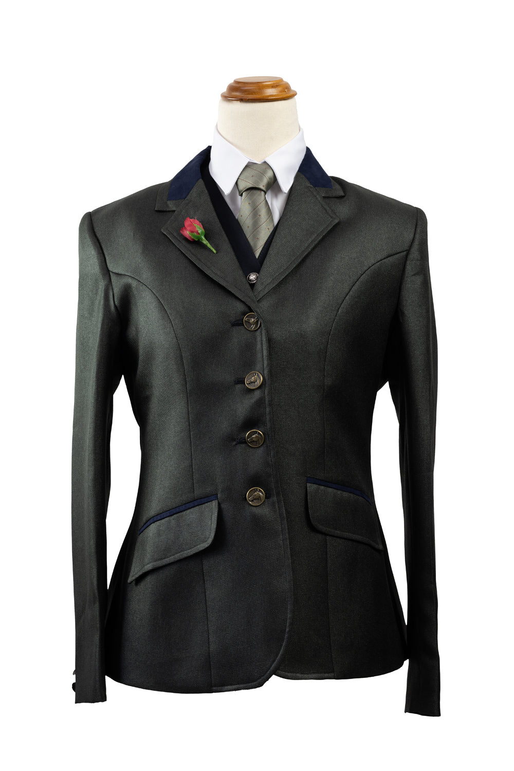 29 - 2024 Ladies Olive Green wool blend tweed (with a subtle sheen and self overcheck) Jacket