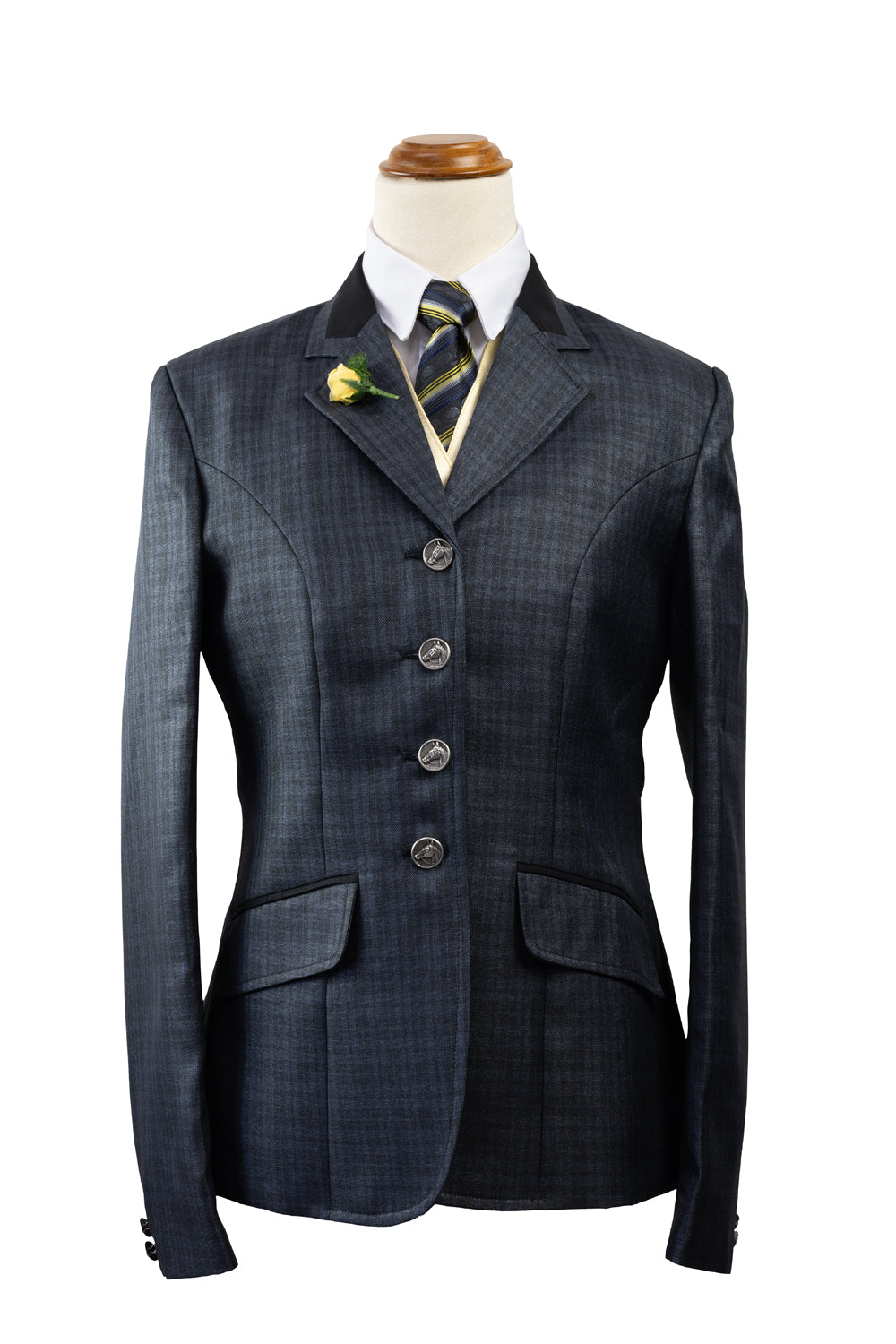 35 - 2024 Ladies smokey dark grey blue/black wool blend tweed with subtle sheen Jacket