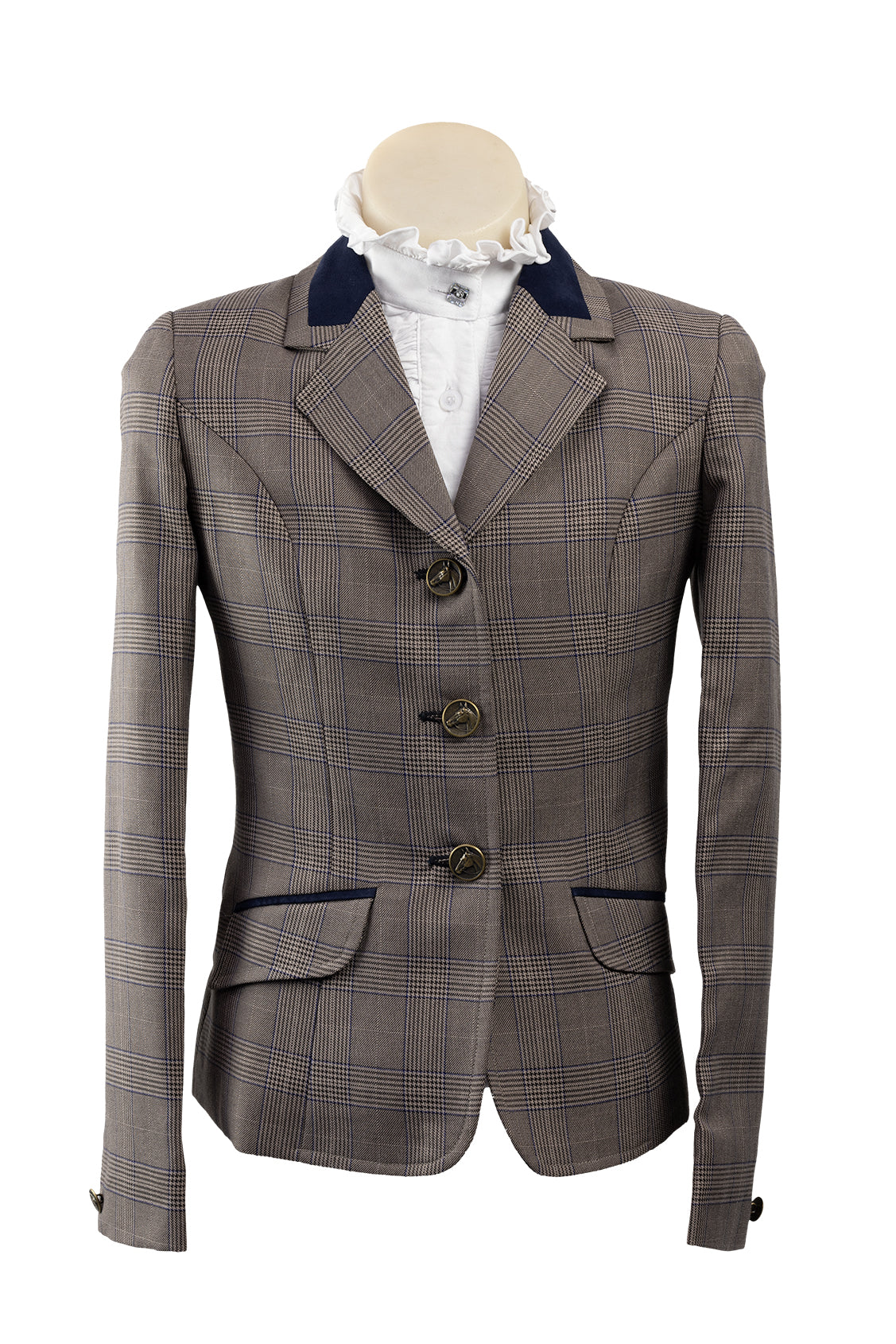 2024 - 05 Childrens brown and beige fine wool blend tweed with navy and chocolate brown overcheck Jacket