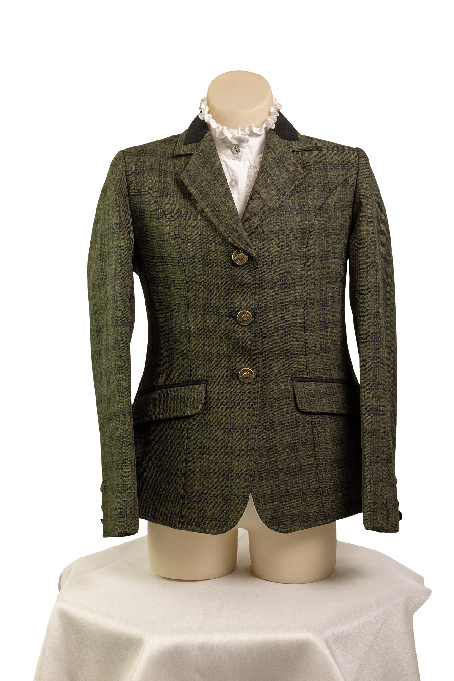 26 - Childrens Olive green wool blend tweed with a black overcheck Jacket