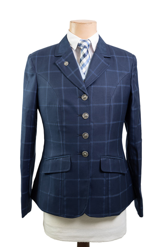 1 - 2022 Ladies Navy wool blend tweed with a sky blue overcheck Jacket