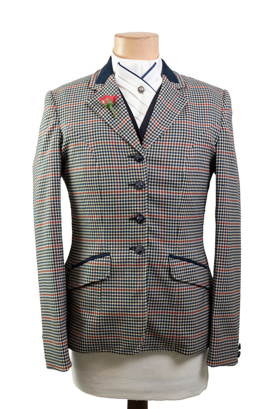 3 - 2022 Ladies Classic navy and cream pure wool tweed with a red overcheck Jacket