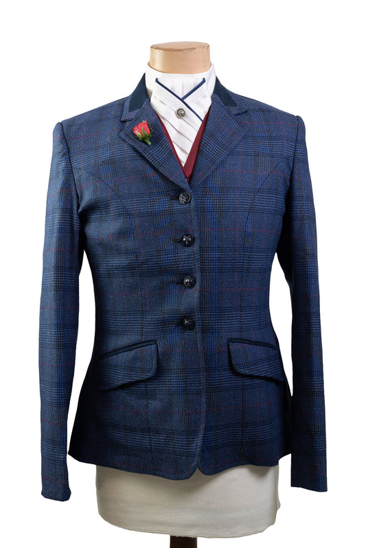 5 - 2022 Ladies Classic navy and Royal blue pure wool tweed with a burgundy overcheck Jacket