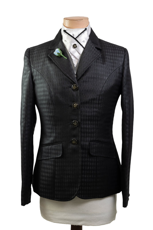 12 - 2022 Ladies Two toned Black on Black wool blend subtle sheen with the chequerboard pattern Jacket