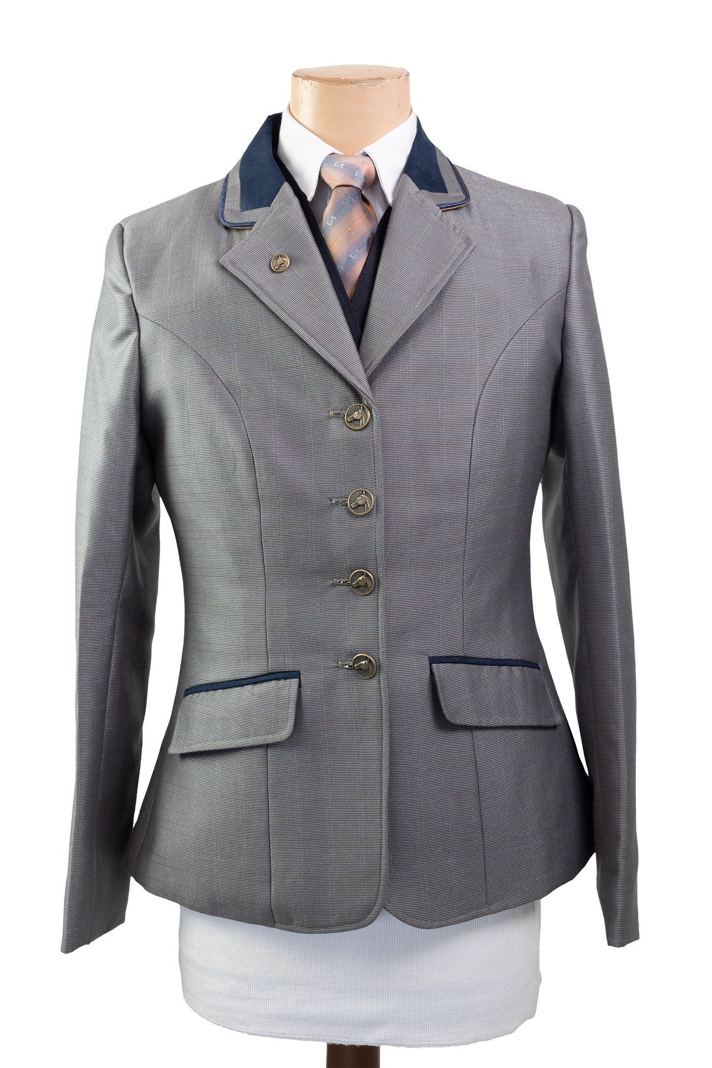 15 - 2022 Ladies Brown/Grey wool blend subtle sheen with a multi dot self pattern riding jacket