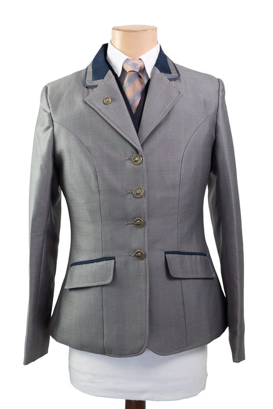 15 - 2022 Ladies Brown/Grey wool blend subtle sheen with a multi dot self pattern riding jacket