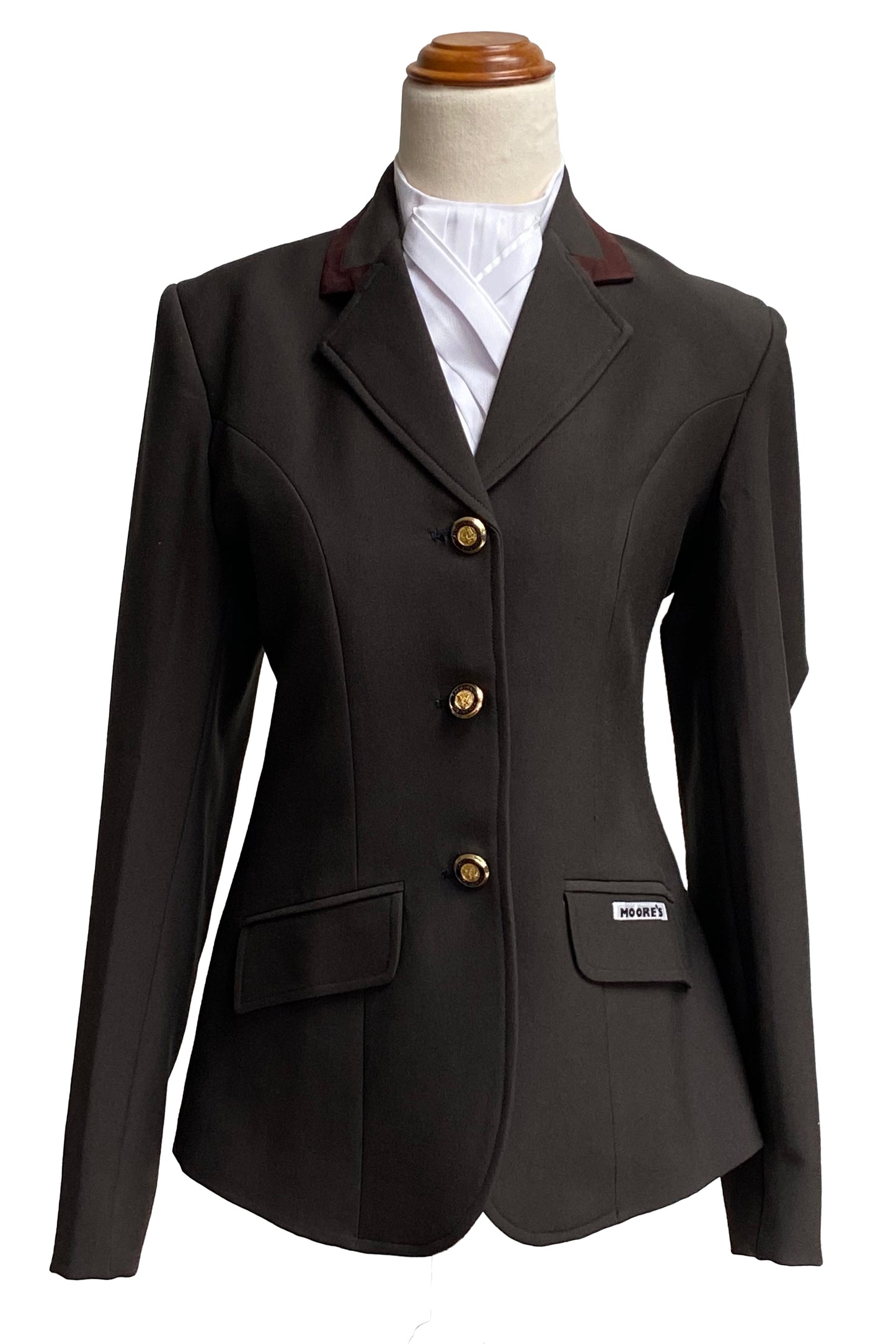 Dark Brown Ladies Stretch Hunt Jacket with Brown Collar Trim